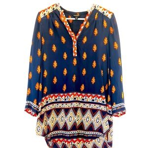 Lucky Brand ✨Navy Boho Tunic w/ Asymmetrical Hem, Size S